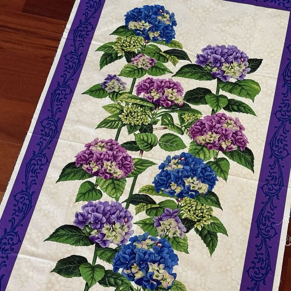 Paintbrush Studios Budding Beauties Quilt Panel Hydrangeas Flowers Purple Fabric